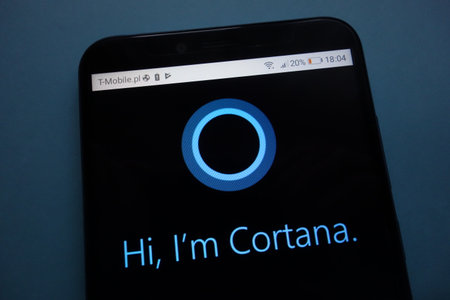 KONSKIE, POLAND - SEPTEMBER 29, 2018: Cortana on a smartphoneのeditorial素材