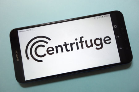 KONSKIE, POLAND - November 17, 2018: Centrifuge cryptocurrency logo displayed on smartphoneのeditorial素材