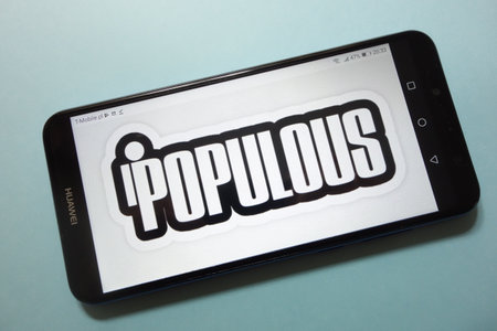 KONSKIE, POLAND - November 17, 2018: Populous (PPT) cryptocurrency logo displayed on smartphoneのeditorial素材