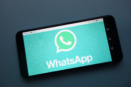 KONSKIE, POLAND - November 25, 2018: WhatsApp Messenger logo displayed on smartphoneのeditorial素材