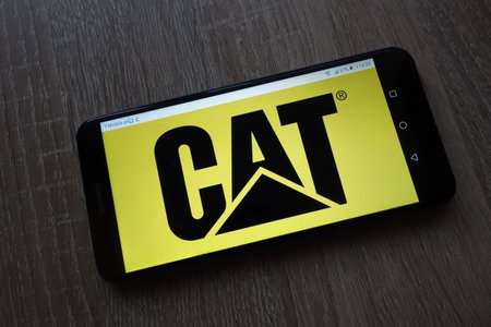 KONSKIE, POLAND - December 01, 2018: Caterpillar Inc. logo displayed on smartphoneのeditorial素材