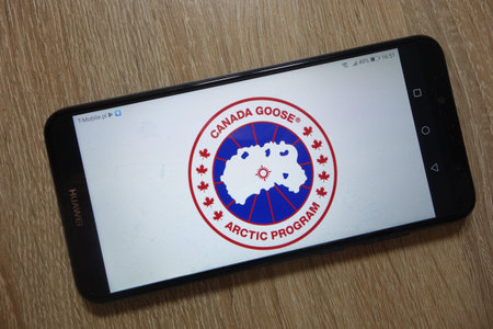 KONSKIE, POLAND - December 01, 2018: Canada Goose Holdings Inc. logo displayed on smartphone