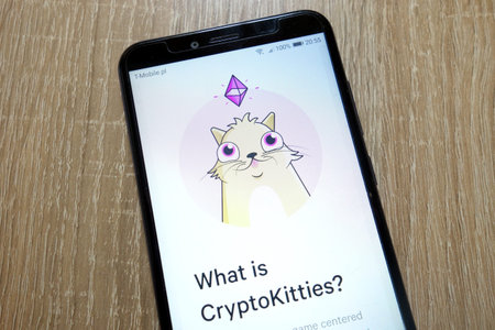 KONSKIE, POLAND - January 11, 2019: CryptoKitties website displayed on smartphone