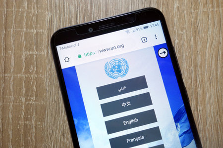 KONSKIE, POLAND - January 11, 2019: United Nations website (www.un.org) displayed on smartphone