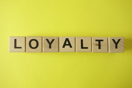 Word loyalty from wooden letters on yellow background