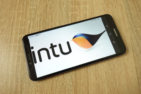 KONSKIE, POLAND - June 21, 2019: Intu Properties plc company logo displayed on mobile phoneのeditorial素材
