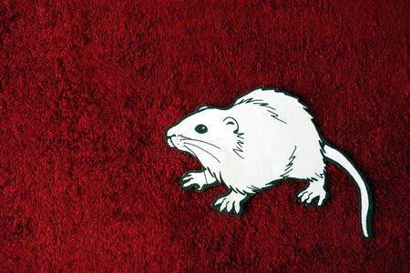 Rat from paper sheet on red background, happy new chinese or lunar year 2020 concept with copy space for your designの写真素材