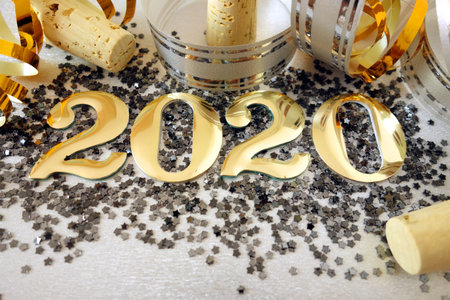 2020 New Year eve background with golden digits and decorations