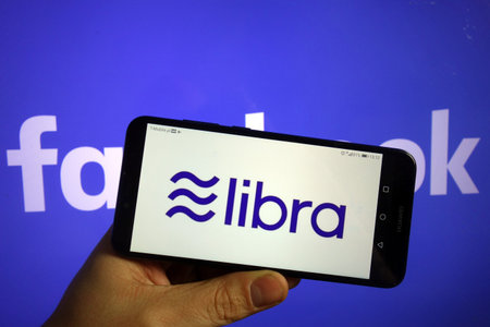 KONSKIE, POLAND - December 07, 2019: Libra cryptocurrency logo displayed on mobile phone