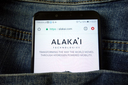 KONSKIE, POLAND - December 21, 2019: Alakai Technologies website displayed on mobile phoneのeditorial素材