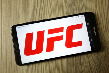 KONSKIE, POLAND - December 21, 2019: Ultimate Fighting Championship Ufc logo displayed on mobile phoneのeditorial素材