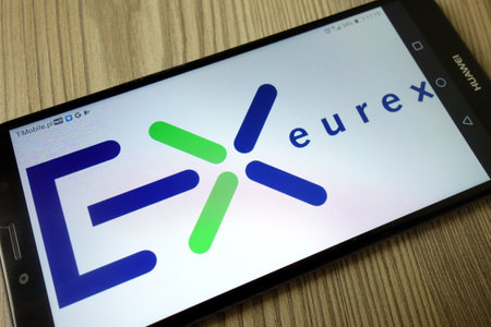 KONSKIE, POLAND - December 21, 2019: Eurex Exchange logo displayed on mobile phoneのeditorial素材