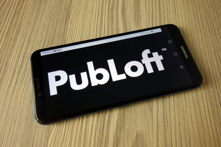 KONSKIE, POLAND - November 04, 2020: Publoft content marketing agency for startups logo on mobile...