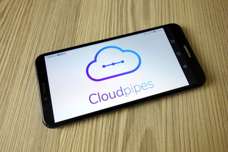 KONSKIE, POLAND - November 04, 2020: Cloudpipes logo on mobile phoneのeditorial素材