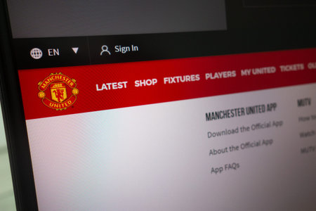 KONSKIE, POLAND - April 27, 2022: official Manchester United website www.manutd.com displayed on...