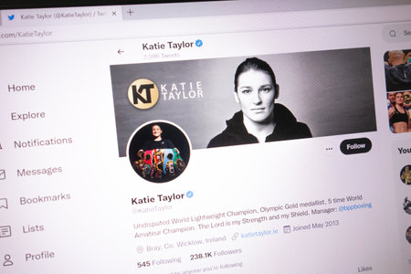 KONSKIE, POLAND - May 14, 2022: Katie Taylor official Twitter account displayed on laptop screenのeditorial素材