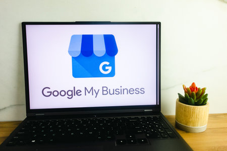 KONSKIE, POLAND - July 02, 2022: Google My Business tool logo displayed on laptop computer screenのeditorial素材