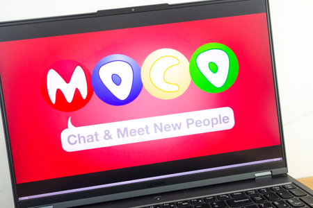 KONSKIE, POLAND - July 11, 2022: MocoSpace mobile social network app logo displayed on laptop computer screenのeditorial素材