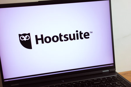 KONSKIE, POLAND - July 11, 2022: Hootsuite social media management platform logo displayed on laptop computer screenのeditorial素材