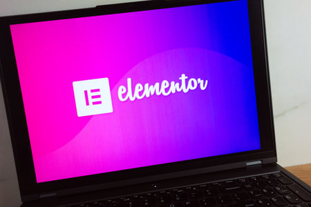 KONSKIE, POLAND - July 11, 2022: Elementor software company logo displayed on laptop computer screenのeditorial素材