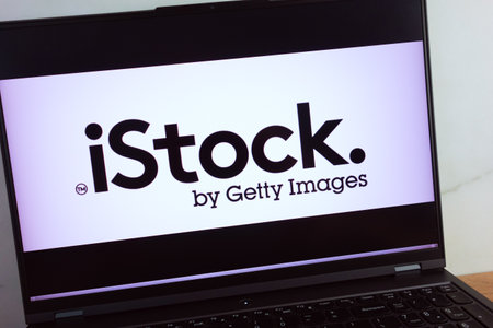 KONSKIE, POLAND - July 11, 2022: iStock by Getty Images stock photography service logo displayed on laptop computer screenのeditorial素材