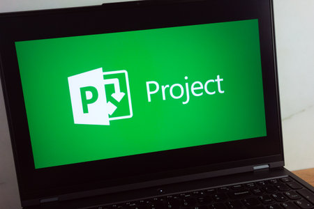 KONSKIE, POLAND - July 11, 2022: Microsoft Project software product logo displayed on laptop computer screenのeditorial素材