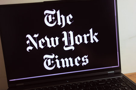 KONSKIE, POLAND - July 11, 2022: The New York Times newspaper logo displayed on laptop computer...