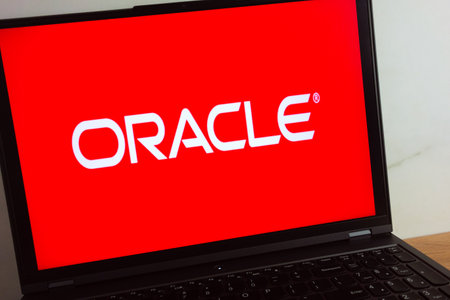 KONSKIE, POLAND - July 11, 2022: Oracle computer technology corporation logo displayed on laptop computer screenのeditorial素材