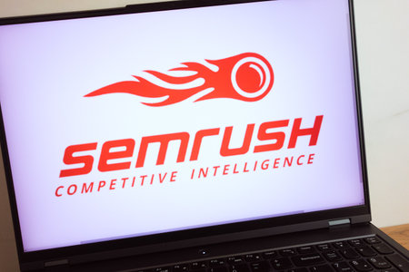 KONSKIE, POLAND - July 11, 2022: SEMrush marketing toolkit logo displayed on laptop computer screenのeditorial素材