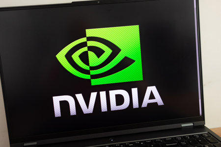 KONSKIE, POLAND - July 18, 2022: Nvidia Corporation logo displayed on laptop computer screenのeditorial素材