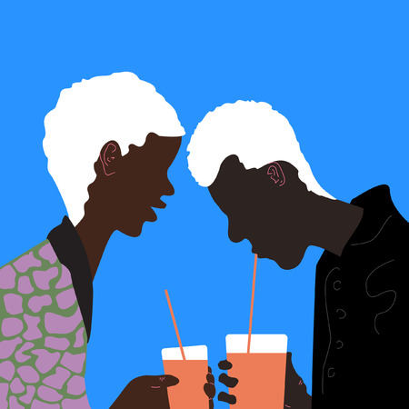 Boys drinking cold lemonadeのイラスト素材