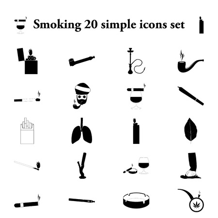 Smoking and marijuana 20 simple black icons setのイラスト素材