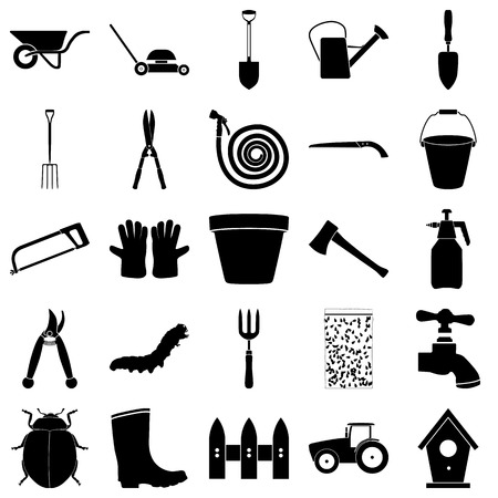 Gardening stuff tools simple icon on colorful round backgroundのイラスト素材