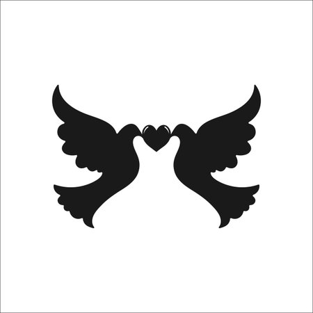 Two dove love heart symbol sign simple icon on backgroundのイラスト素材