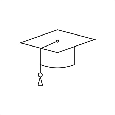 Graduation cap symbol sign one line icon on backgroundのイラスト素材