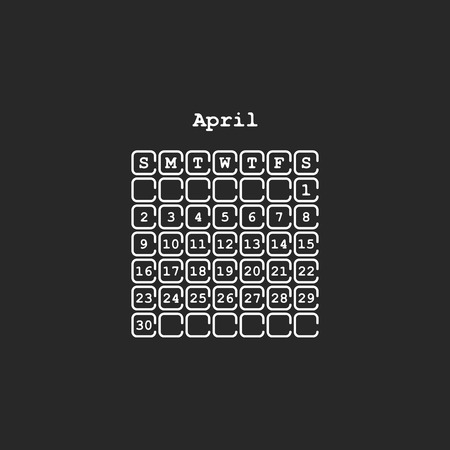 Vector April 2017 month calendar, black color. Week Starts on Sundayのイラスト素材