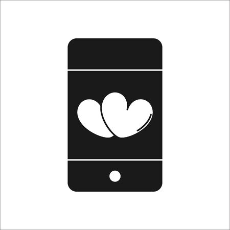 Love hearts on cell phone symbol silhouette icon on backgroundのイラスト素材