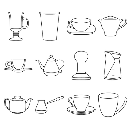 Set of coffee elements cups symbol line icon setの写真素材