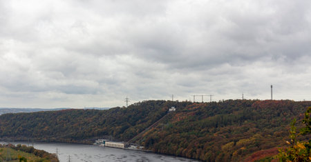 Syburg, Dortmund, NRW, Germany, October 23, 2022. Panoramic autumn landscape photo of a pumped storage power plant on the Ruhr river in Herdecke.のeditorial素材
