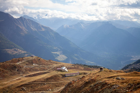 Majestic mountain landscape near the town of Fiesch and the Aletsch Glacier in Switzerlandの写真素材