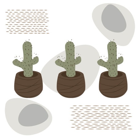 pattern of cactus in a pot with shapeless spotsのイラスト素材