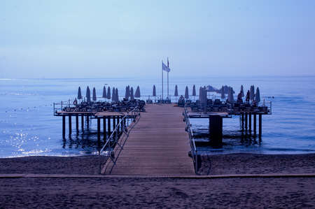 sea coast with sandy beach and mountains on the horizon. tourism. trips. Turkeyの写真素材