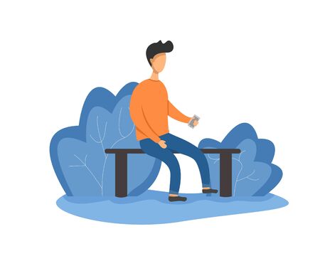 flat illustration the man sit on desk gardenのイラスト素材