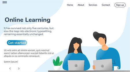 landingpage flat design online learningのイラスト素材
