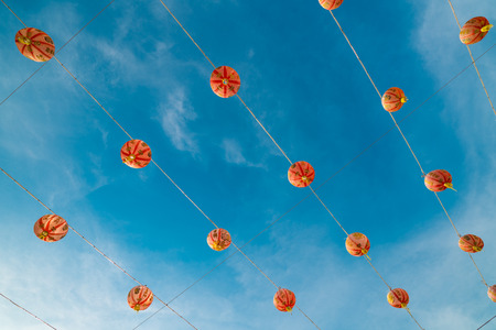 Chinses lanterns. - Vintage tone image of chinese lanterns under blue sky background.の写真素材