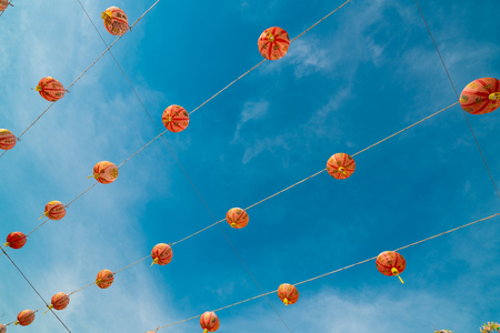 Chinses lanterns. - Vintage tone image of chinese lanterns under blue sky background.の写真素材