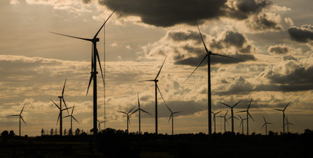 Wind turbine farm - renewable energy, sustainable energy  and alternative energy