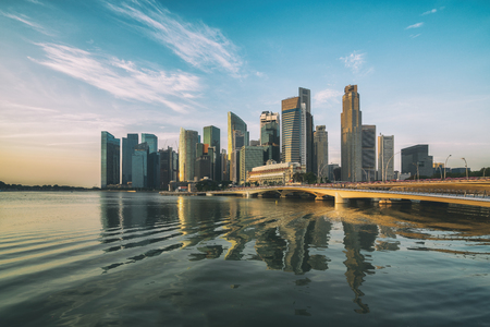Singapore skyline at central business district blue sky and morning sunrise at marina bay. Singapore skyline.のeditorial素材