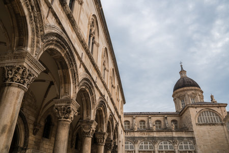 Dubrovnik Cathedral and Rector's Palace in center of old town in Dubrovnik, Croatia. Dubrovnik old town, listed as UNESCO World Heritage Site, is the most prominent travel destination of Croatia.のeditorial素材