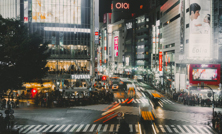 Shibuya, Tokyo, Japan - November 11, 2016: People and traffic at Shibuya Crossing. Scramble crossing in Shibuya,Tokyo is famous landmark of Tokyo for nightlife and business in Shibuya.のeditorial素材